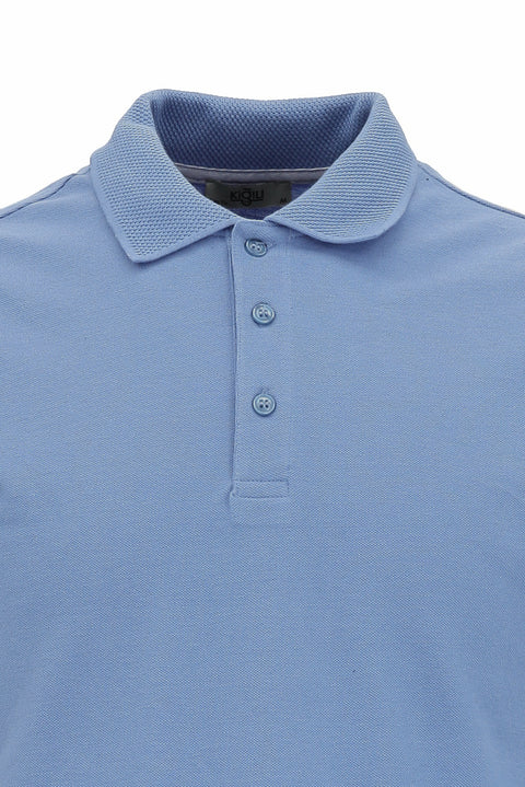 Gök Mavisi Polo Yaka Slim Fit Dar Kesim Nakışlı Pamuk Tişört