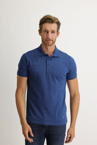 Koyu İndigo Polo Yaka Slim Fit Dar Kesim Nakışlı Pamuk Tişört