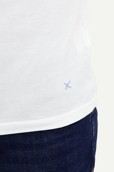 Beyaz Polo Yaka Slim Fit Dar Kesim Nakışlı Pamuk Tişört