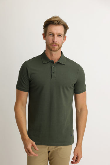  Asker Haki Polo Yaka Slim Fit Dar Kesim Nakışlı Tişört