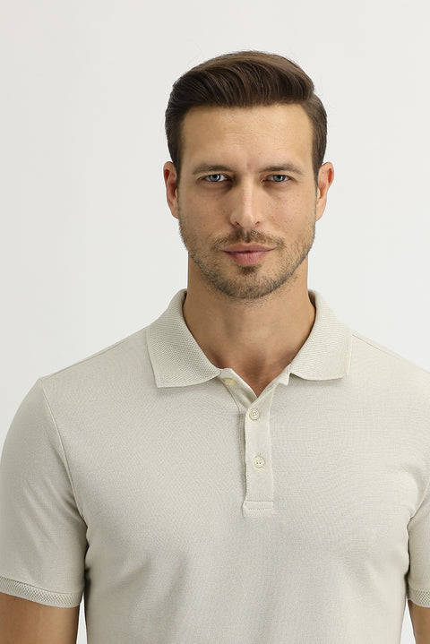 Taş Polo Yaka Slim Fit Dar Kesim Nakışlı Pamuk Tişört