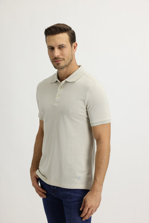 Taş Polo Yaka Slim Fit Dar Kesim Nakışlı Pamuk Tişört