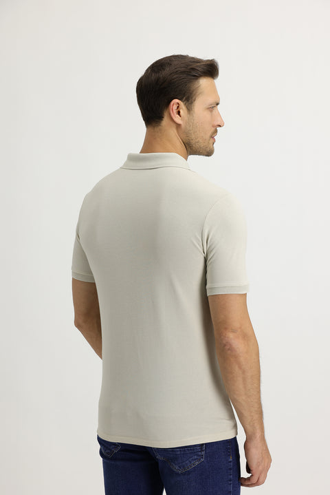 Taş Polo Yaka Slim Fit Dar Kesim Nakışlı Pamuk Tişört
