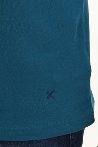  Koyu Petrol Polo Yaka Slim Fit Dar Kesim Nakışlı Pamuk Tişört