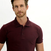 Koyu Bordo Polo Yaka Slim Fit Dar Kesim Nakışlı Pamuk Tişört