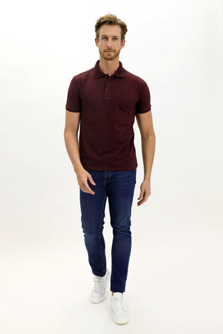  Koyu Bordo Polo Yaka Slim Fit Dar Kesim Nakışlı Pamuk Tişört