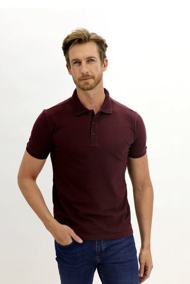  Koyu Bordo Polo Yaka Slim Fit Dar Kesim Nakışlı Pamuk Tişört