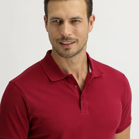 Koyu Kırmızı Polo Yaka Slim Fit Dar Kesim Nakışlı Pamuk Tişört