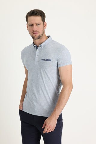  Açık Mavi Polo Yaka Slim Fit Dar Kesim Tişört