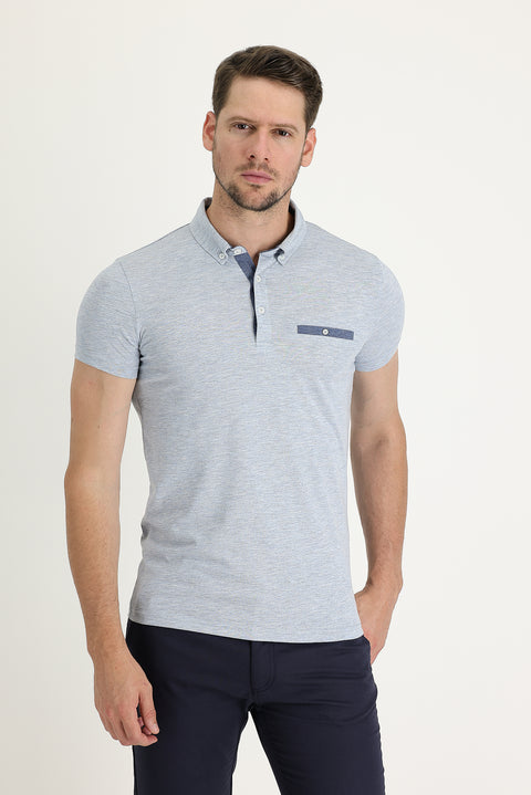 Açık Mavi Polo Yaka Slim Fit Dar Kesim Tişört