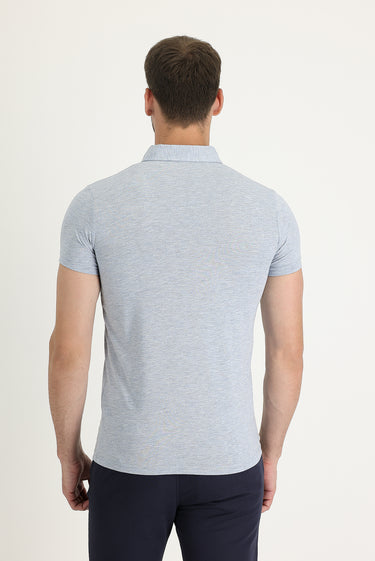 Açık Mavi Polo Yaka Slim Fit Dar Kesim Tişört