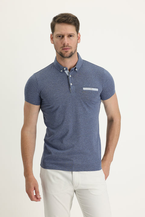 İndigo Polo Yaka Slim Fit Dar Kesim Tişört Pamuklu