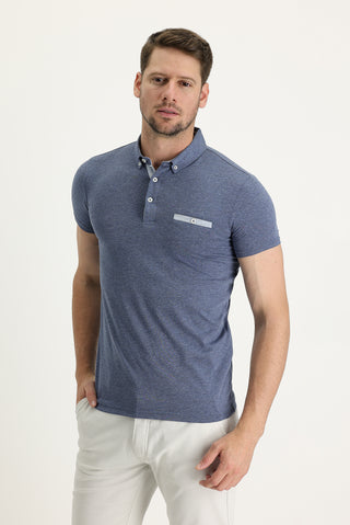  İndigo Polo Yaka Slim Fit Dar Kesim Tişört Pamuklu