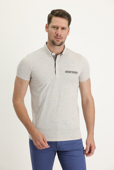 Açık Kahve  Polo Yaka Slim Fit Dar Kesim Tişört