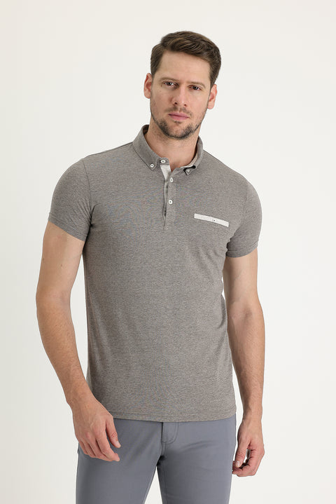 Koyu Kahve Polo Yaka Slim Fit Dar Kesim Tişört