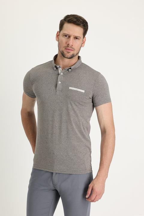 Koyu Kahve Polo Yaka Slim Fit Dar Kesim Tişört