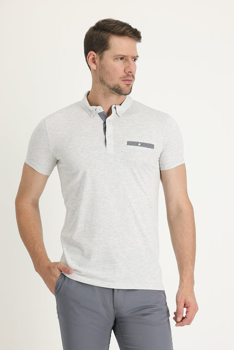 Krem Polo Yaka Slim Fit Dar Kesim Tişört Pamuklu