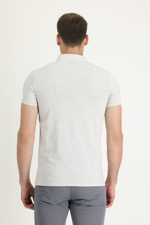 Krem Polo Yaka Slim Fit Dar Kesim Tişört Pamuklu