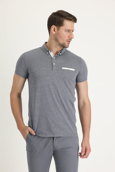 Orta Antrasit Polo Yaka Slim Fit Dar Kesim Pamuklu Tişört