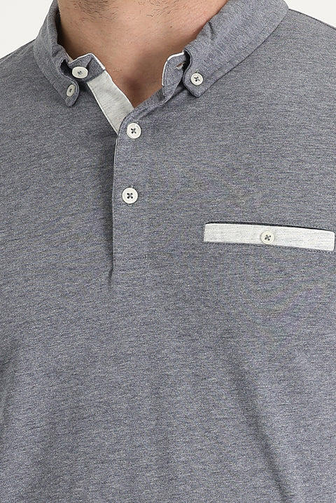 Orta Antrasit Polo Yaka Slim Fit Dar Kesim Pamuklu Tişört