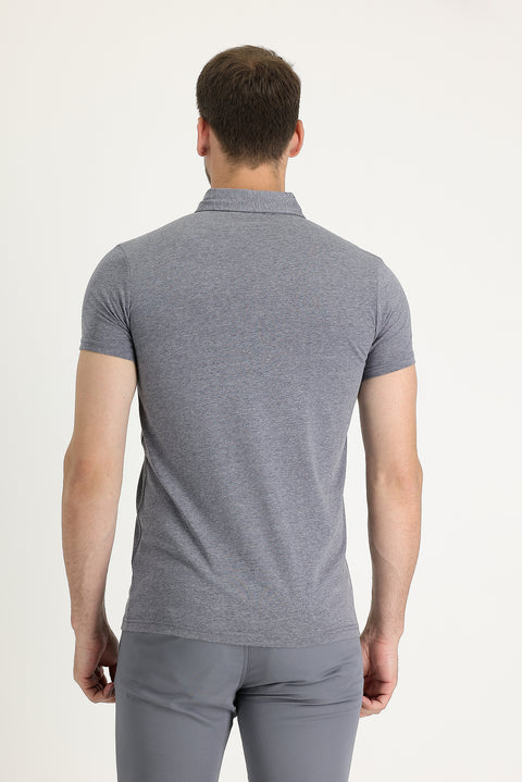 Orta Antrasit Polo Yaka Slim Fit Dar Kesim Pamuklu Tişört