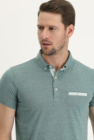  Su Yeşili Polo Yaka Slim Fit Dar Kesim Tişört