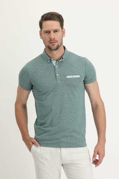 Su Yeşili Polo Yaka Slim Fit Dar Kesim Tişört