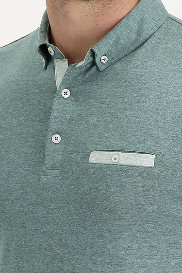 Su Yeşili Polo Yaka Slim Fit Dar Kesim Pamuklu Tişört