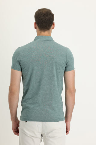  Su Yeşili Polo Yaka Slim Fit Dar Kesim Tişört