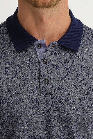  Orta Lacivert Polo Yaka Slim Fit Dar Kesim Desenli Tişört