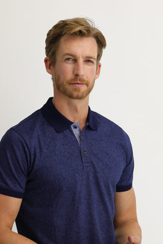  Koyu Lacivert Polo Yaka Slim Fit Dar Kesim Desenli Tişört