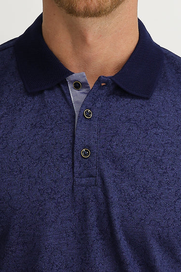Koyu Lacivert Polo Yaka Slim Fit Dar Kesim Desenli Tişört