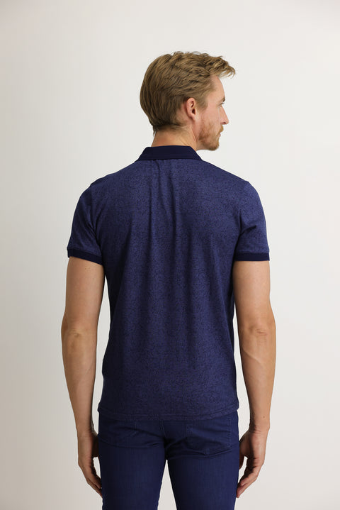 Koyu Lacivert Polo Yaka Slim Fit Dar Kesim Desenli Tişört