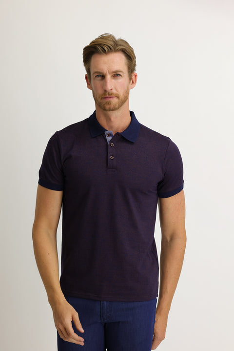 Koyu Kırmızı Polo Yaka Slim Fit Dar Kesim Desenli Tişört