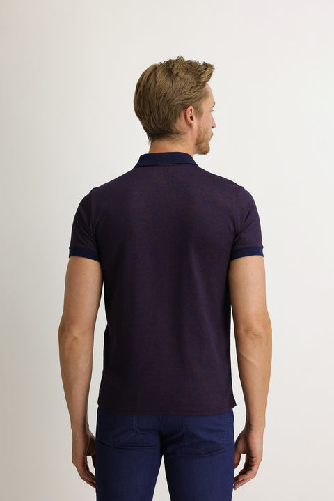 Koyu Kırmızı Polo Yaka Slim Fit Dar Kesim Desenli Tişört