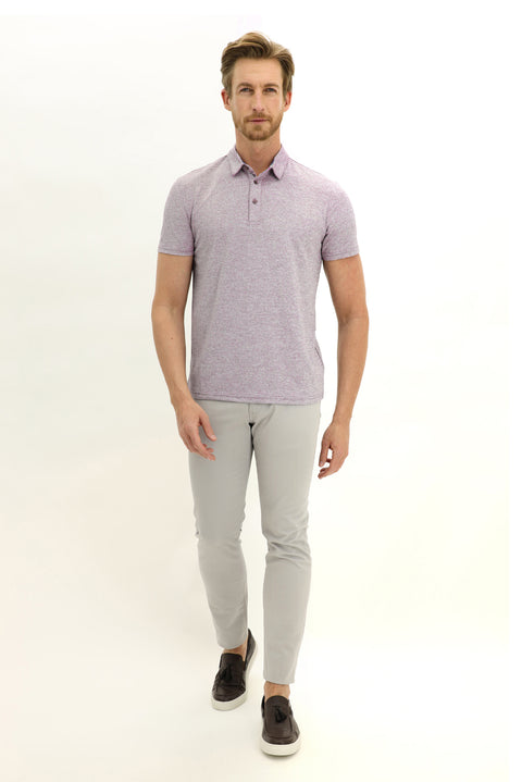 Orta Mor Polo Yaka Slim Fit Dar Kesim Tişört