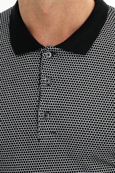 Siyah Polo Yaka Slim Fit Dar Kesim Desenli Tişört