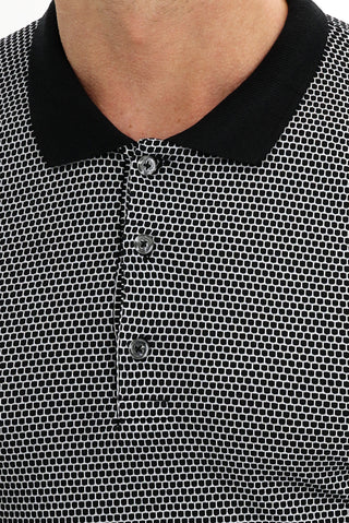  Siyah Polo Yaka Slim Fit Dar Kesim Desenli Tişört