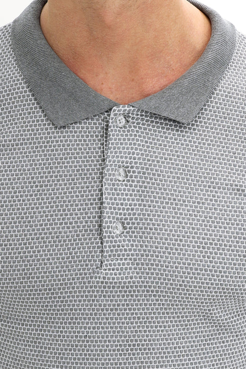 Orta Gri Polo Yaka Slim Fit Dar Kesim Desenli Tişört