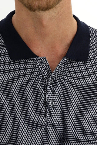  Orta Lacivert Polo Yaka Slim Fit Dar Kesim Desenli Tişört