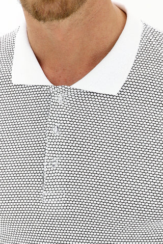  Beyaz Polo Yaka Slim Fit Dar Kesim Desenli Tişört