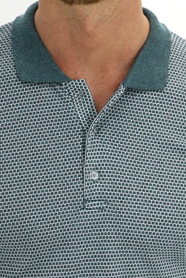 Petrol Yeşili Polo Yaka Slim Fit Dar Kesim Desenli Tişört