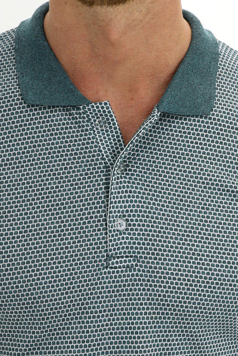 Petrol Yeşili Polo Yaka Slim Fit Dar Kesim Desenli Tişört