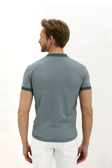 Petrol Yeşili Polo Yaka Slim Fit Dar Kesim Desenli Tişört