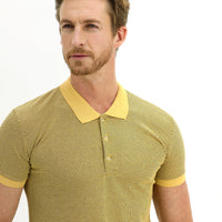 Açık Sarı Polo Yaka Slim Fit Dar Kesim Desenli Tişört