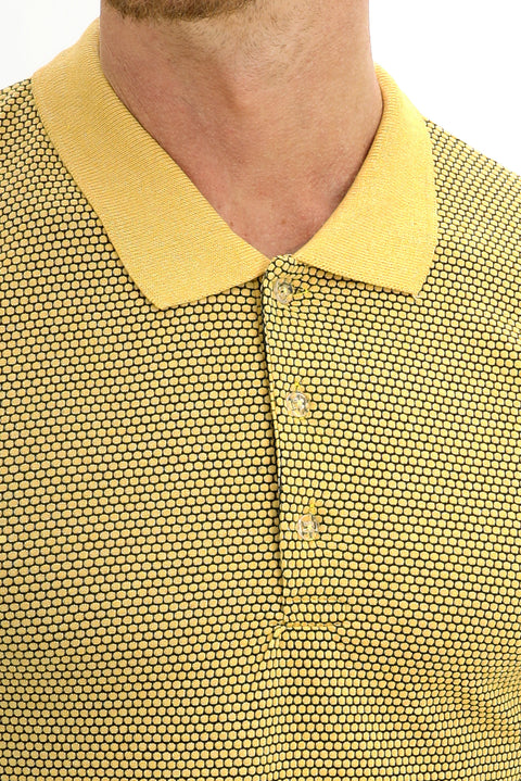 Açık Sarı Polo Yaka Slim Fit Dar Kesim Desenli Tişört