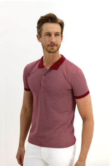 Açık Bordo Polo Yaka Slim Fit Dar Kesim Desenli Tişört
