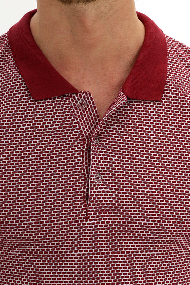 Açık Bordo Polo Yaka Slim Fit Dar Kesim Desenli Tişört