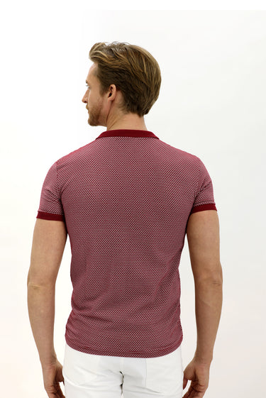 Açık Bordo Polo Yaka Slim Fit Dar Kesim Desenli Tişört