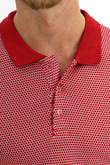 Açık Kırmızı Polo Yaka Slim Fit Dar Kesim Desenli Tişört